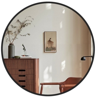 EMKE Spiegel Rund mit matte schwarz gebürstete gold Aluminium Rahmen Wandspiegel (einfach Installation 2 Befestigungslöcher, φ40/φ50/φ60/φ70/φ80), Ultradünner Spiegel für Badezimmer Flur Büro Wohnzimmer Schlafzimmer