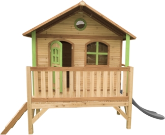 AXI Spielhaus Stef mit grauer Rutsche Stelzenhaus in Braun & Grün aus FSC Holz für Kinder | Braun, grün, grau | Holz | 212 cm