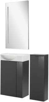 Fackelmann SBC LUNA Gäste WC Set 4-teilig 45 cm, Anthrazit, Keramik rechts, Spiegel+Midischrank slim