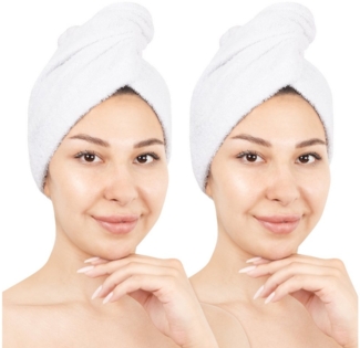 HAMMETEX Turban-Handtuch 2er Set Haarturban Damen, 100% Baumwolle, Flauschig & Schnelltrocknend, Frottier (Set, 2-St), Uni-Farben, weich