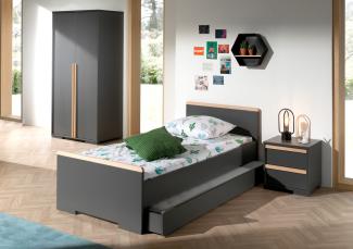 Set London Einzelbett mit Bettschublade Nachtkonsole und Kleiderschrank Buche