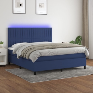 vidaXL Boxspringbett mit Matratze & LED Blau 160x200 cm Stoff 3135051