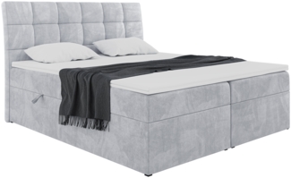 MEBLINI Boxspringbett DRAGO 160x200 cm mit Bettkasten - H4/Hellgrau Samt Polsterbett - Doppelbett mit Topper & Taschenfederkern-Matratze