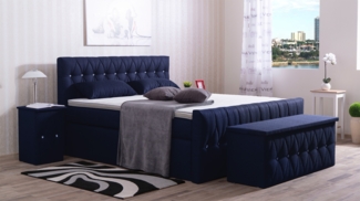 Meisterbetten Boxspringbett Cool 160x200 in WT-Dunkel Blau, Matratzenbezug Nano, Komfortschaum-Topper