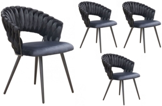 LC Home 4er Set Esszimmerstuhl »Nancy« Flechtoptik Samt schwarz Armlehnstuhl Designerstuhl