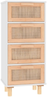 vidaXL Sideboard Massivholz Kiefer und Natur-Rattan Weiß/Beige, 40 x 30 x 90 cm