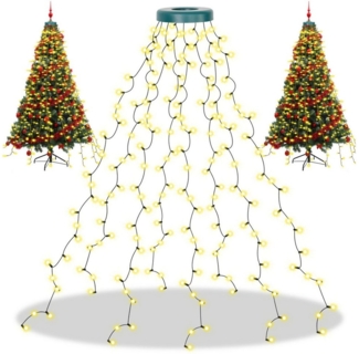 LMaxhome LED-Lichterkette Baumbeleuchtung Wasserfall Lichterkette mit Sterne Weihnachtsbaum Deko, 3M, 490-flammig, 8 Modi Timer, Topper Star, Wasserdicht, Aussen, Innen