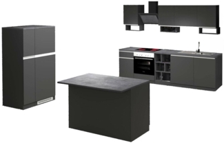 Dmora Vollständige Küche Arlo, Set mit Speisekammer, Küchenzeile Schrank, Blockbausatz mit Insel und Kühlschrankträger, 100 % Made in Italy, Anthrazit und Schiefer