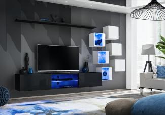 Hängende Wohnwand Switch XXI in Schwarz und Weiß 260 x 140 cm 9-teilig