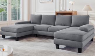 HOMALL Ecksofa Ecksofa mit Abnehmbarer Sofabezug, U-Shape Sofa mit 4 Kissen, Grau