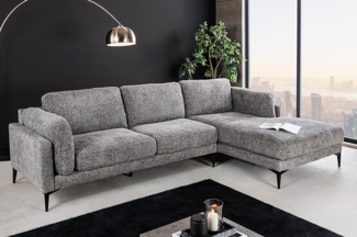 riess-ambiente Ecksofa MANHATTAN 295cm grau · Eckcouch mit Chenille-Bezug & Federkern, Einzelartikel 1 Teile, Ottomane rechts · 3-Sitzer · Metall-Füße · inkl. Kissen · Design