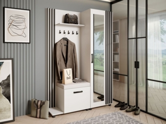 Beautysofa Garderobenschrank Garderoben-Set mit Aufhängern und Spiegel LIVIA (Geräumiger Schuhschrank) mit praktischer Kleiderstange