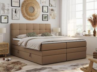 Boxspringbett mit Kopfteil und Topper, Polsterbett - LUKA-KING - 120x200cm - Braun Kunstleder - H3