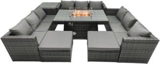 Fimous Rattan-Gartenmöbel Firepit Set Outdoor 10-Sitzer Esstisch Set mit Glasplatte Beistelltischen