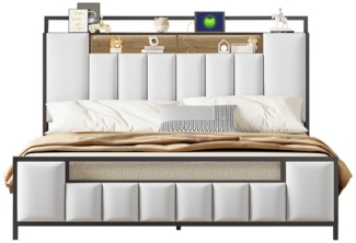 REDOM Polsterbett Stauraumbett mit LED-Licht, mit USB-Steckdose (Bettgestell aus Volleisen, Jugendbett, Erwachsenenbett, Doppelbett), 160x200 cm