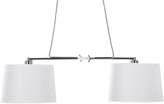 'Fucino' Hängeleuchte Weiß Metall 2-flammig Stoffschirme in Trommelform Minimalistisches Design Vintage Stil für Wohn- Schlaf- und Esszimmer