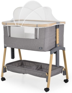 Cangaroo Beistellbett Amo höhenverstellbar, Moskitonetz, Rollen, Bremse Matratze grau