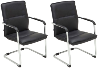 DELUKE® 2er Set Besucherstuhl SEATTLE - 92x56x60cm, Schwarz Kunstleder Metall in Chromoptik Gestell Konferenzstuhl Wartezimmerstuhl