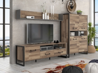 Wohnwand Anbauwand Mediawand 3-teilig stabeiche beton dunkelgrau Modern