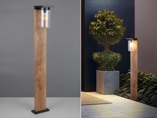 Wegeleuchte ARDILA Laterne in Schwarz & Holzoptik mit Glasschirm, Höhe 100cm