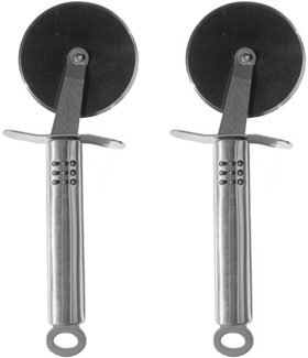 Koopman Pizzaschneider Pizzaroller Pizzamesser Küchenmesser Edelstahl 2 er Set, Edelstahl, Rostfrei, 22x7,5cm, Küchenschneider, gummiert