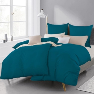 Bettwäsche 135x200 4tlg Petrol Blau Mikrofaser Reißverschluss