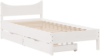 vidaXL Massivholzbett mit Schubladen Weiß 75x190 cm Kiefer 3301930