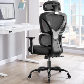 Ergonomischer Bürostuhl Verstellbare Kopfstütze Armlehnen Lendenstütze