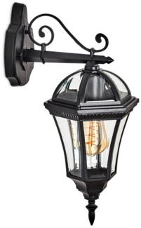 hofstein Außen-Wandleuchte Außenwandlampe aus Metall/Glas in Schwarz/Klar, ohne Leuchtmittel, Außenwandleuchte im Retro/Vintage/Antik/Landhaus-Design, E27, IP44