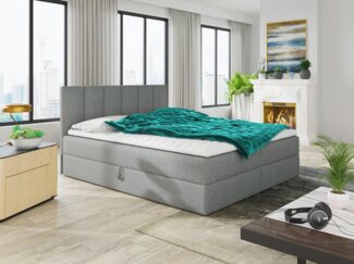 Boxspringbett Star mit Topper, Bonell-Matratze und 2 Bettkästen, Doppelbett, Polsterbett, Bett (Grau (Inari 91), 160 x 200 cm)