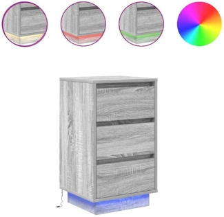 vidaXL Nachttisch mit LED-Leuchten Grau Sonoma 38x34x65 cm 861306
