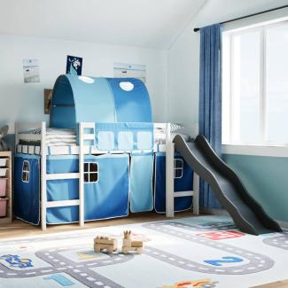 vidaXL Kinderhochbett mit Tunnel Blau 90x190 cm Massivholz Kiefer 3309114