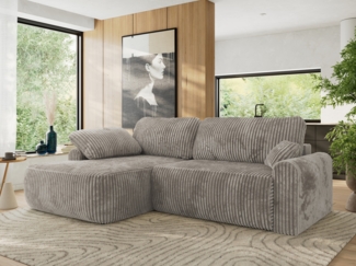 Ecksofa, L-förmiges, lose Kissen, DL-Schlaffunktion, (H 100 x T 187 x B 273 cm) - CUBO L - Cord Grau - linke Seite