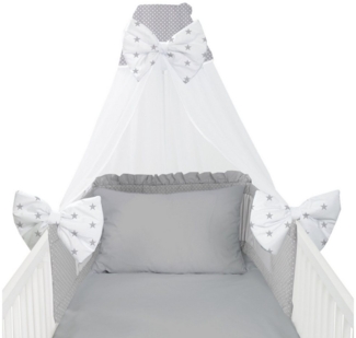 Amilian Babybettwäsche Set 7-teilig - Bettwäsche 100x135 - Kissenbezug 40x60 - mit Himmel, Chiffonhimmel, 7 teilig, Komplett-Set für Babybett, Gitterbett - Kinderbettwäsche