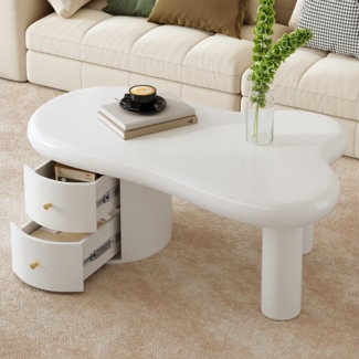 Merax Couchtisch Unregelmäßige Kaffeetisch Sofatisch (1-St), Wohnzimmertisch Beistelltisch mit 2 Schubladen und Stauraum,97x64x42cm