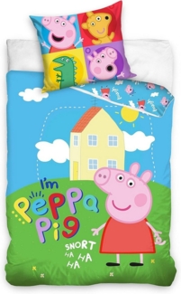 Carbotex Bettwäsche Peppa Pig - Peppa Wutz - Wende-Bettwäsche-Set, 135x200 & 80x80, Baumwolle, 100% Baumwolle