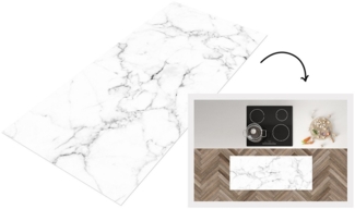 MuchoWow Küchenläufer Marmor - Weiß - Grau - Luxus - Marmoroptik - Strukturiert, Rechteckig, Küchenteppich, Läufer für Küche, Rutschfest, Küchendeko, 120x50 cm