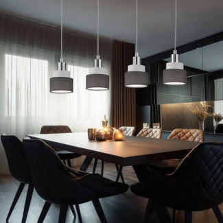 Pendellampe, 4 Flammig, Metall Textil, chrom grau, H 150cm