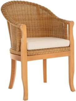 Krines Home Relaxsessel Rattan-Sessel mit Holzbeinen, Sessel aus echtem Rattan- mit Polster, Rattanstuhl