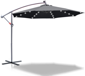 Clanmacy Sonnenschirm Gartenschirm 350cm, Ampelschirm mit LED Solar um 360° drehbar Grau, LxB: 350x350 cm, Stabiler knickbar/für Garten, Balkon, Terasse/Sonnenschutz