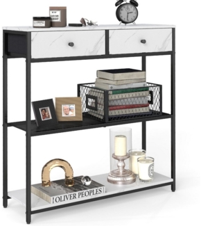 VASAGLE Konsolentisch schmal, Beistelltisch mit 2 Stoffschubladen, Flurtisch, 24 x 76 x 80 cm, für Flur, Wohnzimmer, marmorweiß-tintenschwarz