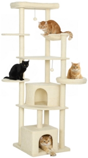 PawHut Kratzbaum mit 2 Betten, 2 Verstecken, 5 Plattformen, Hängematte, 2 Bällen, Katzenbaum mit Sisal-Seil, Plüsch, für 2-3 Katzen unter 6 kg, Beige