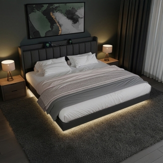HOME DELUXE LED Bett MELURA Dunkelgrau - 200 x 200 cm