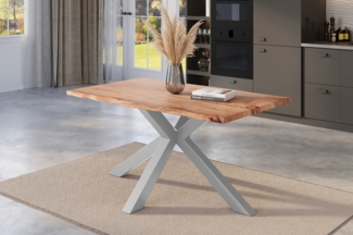 Esstisch Baumkante massiv Akazie natur 160 x 85 cm Spider-Gestell silber KALEA 77144571
