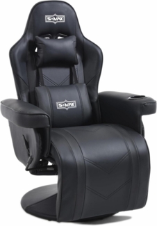 S*MAX Gaming Stuhl Schwarz X Large Rückenlehne Fußstütze Becherhalter