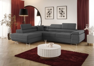 Ecksofa Schlafsofa Sofa MONARO Stoff Quelle Dunkelgrau Ottomane Links