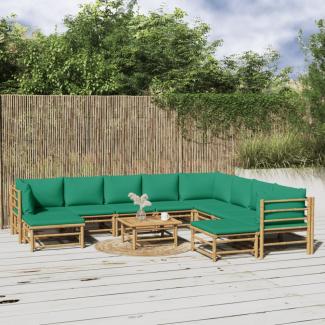 vidaXL 11-tlg. Garten-Lounge-Set mit Grünen Kissen Bambus 3155161