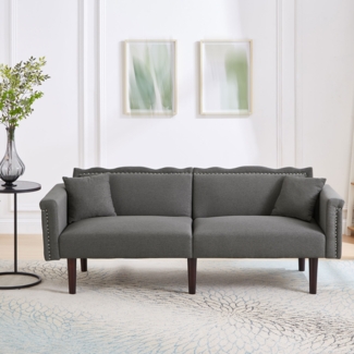 Zweisitzer-Sofa, Sofabett,Metallverzierungen,verstellbare Doppelrückenlehnen, Grau