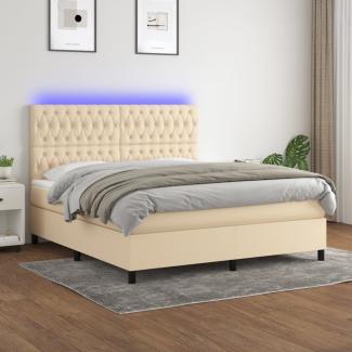 Boxspringbett mit Matratze & LED Stoff Creme 180 x 200 cm, Härtegrad: H2 [3135138]