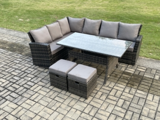 Fimous 8 Sitzer Garten Rattanmöbel Set mit 2 kleine Fußhockern